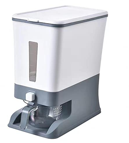 NIBHZ Cereal Dispenser, One-Click Rice Output, Multigrain Tank Cup Dry Rice Container Food Dispenser Sealed Grains Cans Grain Storage Tank for Storage,Grey