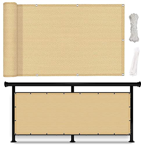 YUANZHI Balkon Sichtschutz Balkonverkleidung 115 x 1000 cm HDPE 185g/m², UV-Schutz Balkon Sichtschutz Seitenmarkise mit Kabelbindern für Balkongeländer Garten, Sandgelb