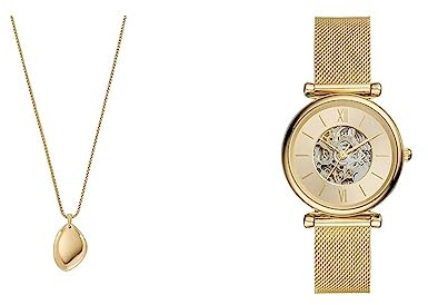 Skagen Halskette für Frauen Kariana Gold-Tone Edelstahl Anhänger Halskette, Länge: 450mm+50mm, Breite: 15.3mm, Höhe: 21.6mm, SKJ1725710+Fossil Watch ME3250