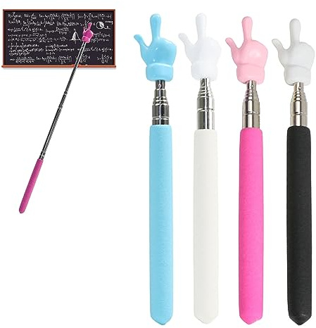 4 Pezzi Estensibile Mano Puntatore Bastone, Puntatore Telescopico Insegnanti, Bastone di Puntamento del Dito, Puntatore per Aula, Presentazioni di Insegnamento ( Nero, Rosa, Bianco, Blu )