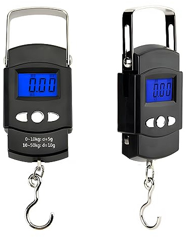 Liten våg, upp till 50 kg/110 lb, digital våg, mätning upp till 100 cm, våg med måttband, elektronisk fiskvåg, 2 AAA-batterier ingår, fiskvägning, HDWR WagPRO-H50D