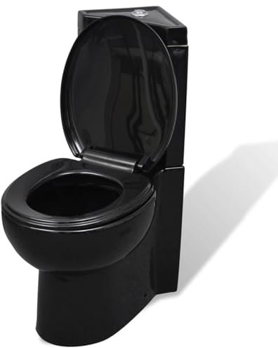 CIADAZ Inodoro de cerámica Angular de Color Negro, Inodoro Completo, Baños Completos, Toilet
