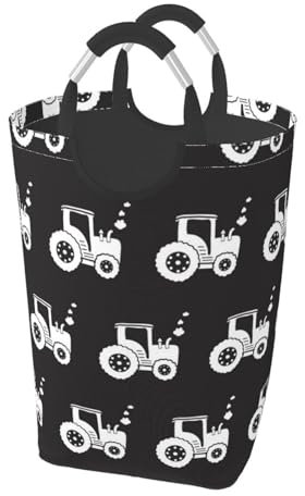 Wäschekorb, Wäschekorb, Spielzeug-Organizer, wasserdicht, mit Griffen, Kinderzimmerkorb, 50 l, Traktoren, Weiß, Schwarz