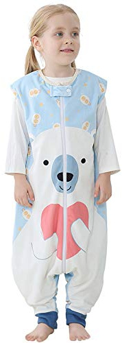 HAHASHOW Baby Schlafsack mit Füßen Schlafsack mit Beinen 1-3 Jahre Bär | Maschinenwaschbar, 2 Wege Reißverschluss, ärmellos, 1.5 Tog Extraweicher Polyesterstoff, Geeignet für alle Jahreszeiten