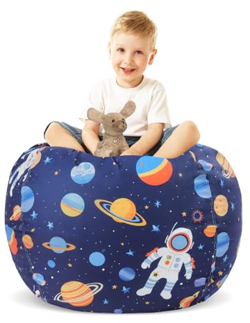 Astronaut Space Kids Bean Bag Chair-Cover Only-Large Stuffed Animal Storage Bean Bag for Boys Indoor Outdoor (No Filling)