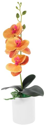 Amosfun Orchidea Resistente in Leggera Sbiadimento in Plastico e Arancia Finta Realistica Vaso, Pianta Artificiale da Interno per Tavolo e Ufficio