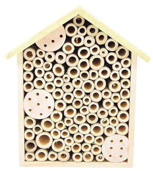 Kleines Insektenhotel – Naturholz, farbiges Dach – Gelb, 18,5 x 21 x 9,5 cm | Nisthilfe für Krabbler in liebevoller Handarbeit gefertigt - zum Aufhängen am Balkon, im Garten – Seaside No.64