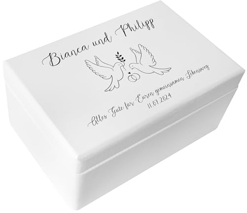 Creative Deco Weiß Hochzeitsgeschenke Personalisiert für Brautpaar Geschenk | zur Hochzeit | Erinnerungsbox Hochzeit JGA | Geschenkkiste | Holzkiste | Hochzeitsgeschenk Personalisierte Farbdruck