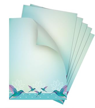 Briefpapier-Set 10 Briefbögen DIN A4 Motiv exotische Kolibris in den Tropen blau petrol beidseitig beschreibbar und bedruckbar für Geburtstag Jubiläum Hochzeit Menükarte Dank Geschenk
