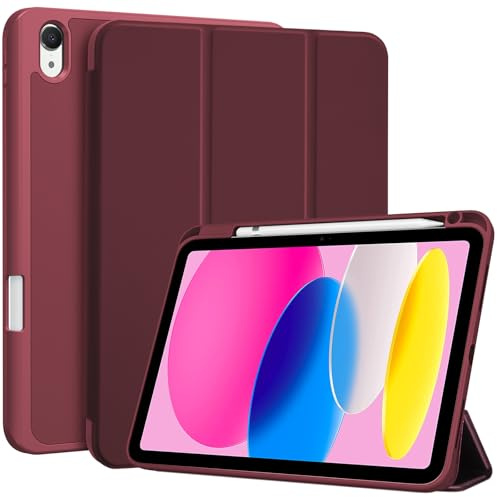 ProCase Fodral för iPad (A16) 11th Generation 11 tum 2025/iPad 10:e generationen 10,9 tum 2022 - med pennhållare, mjuk baksida i TPU, automatisk väckarklocka/sömn - vinröd