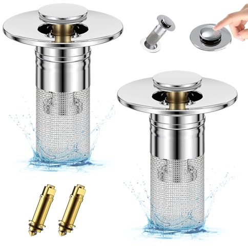 2 STK WaschbeckenstöPsel für 34-40mm Abfluss Ablauf - Abflussstopfen Waschbecken mit Haarsieb, Universal Pop Up Abflusssieb Dusche schnell ablaufend, Abflussstopfen füR Aufsatzwaschbecken