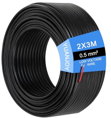 Yuanjoy 2 Fils 0,5mm² 3 Mètres Câble Pour Véhicule – d'attache Multiconducteur, Plat, Noir, Pour Caravanes, Camions, Remorques