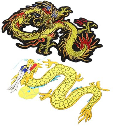 PHENOFICE 2stücke Chinesischer Drachen Aufnäher Gestickte Applikationen Für Dekoration Und Reparatur Von Kleidung Taschen Hüten Socken Langlebig Und Vielseitig Einsetzbar