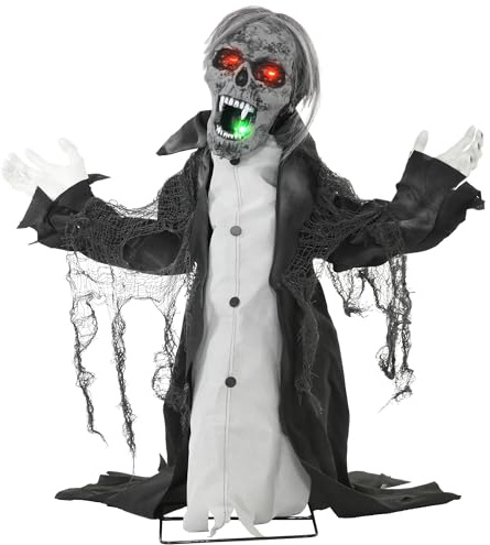 HOMCOM Halloween Deko Skelett Outdoor 75cm Animiert Hängende Halloween Skelett mit Leuchtenden Augen gruseligem Sound Horror Skelett Halloweendeko Halloween-Dekoration für Tür Garten Party Hof