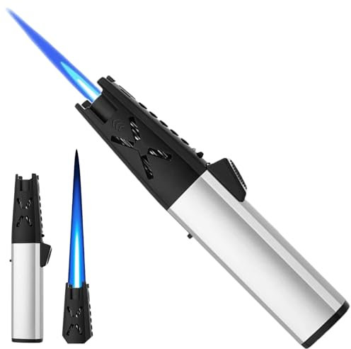 NINSI Big Butane Torch Lighter, Refillable Kitchen Blow Torches, Windproof Straight Long Blue Jet Flame Lighters for Cooking, Baking, Soldering, Camping, BBQ, Candle, Grill (Gas Not Included)