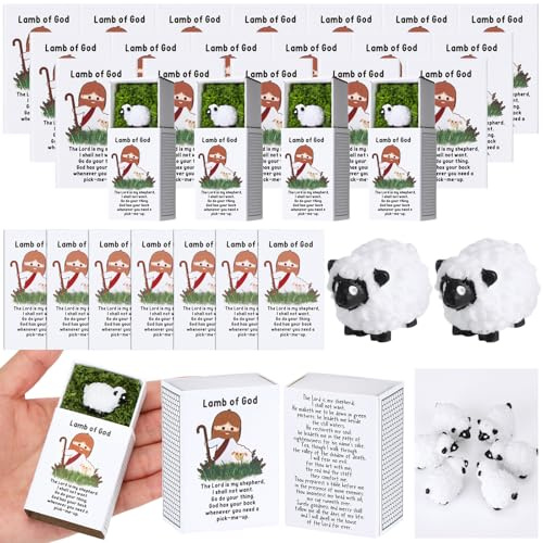 Wonderjune 36 Sets Lamb of God Christian Gift Bulk Religious Miniature Sheep Bible Verse Card Emotional Support Gift Christian Easter Gifts Easter Egg Fillers Church Sunday School Supplies(Lamb)