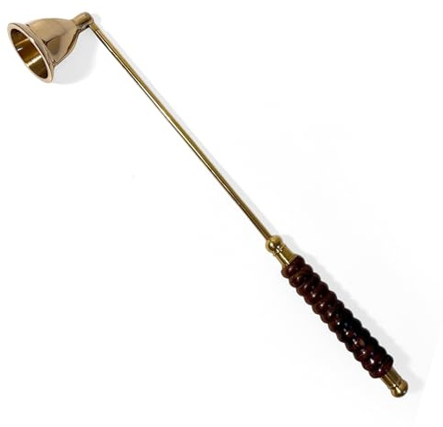 Thorness Brass Candle Snuffer 25cm with long handle and ergonomic wooden grip – extinguish wicks safely