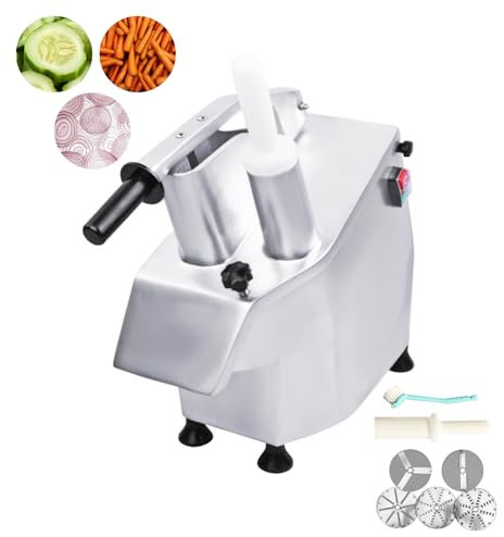 Cortadora eléctrica profesional de verduras – 5 discos de acero inoxidable incluidos (2 mm, 4 mm, 3 mm, 4 mm, 7 mm) – Capacidad 300 kg/h – 550 W – Aluminio – Seguridad reforzada