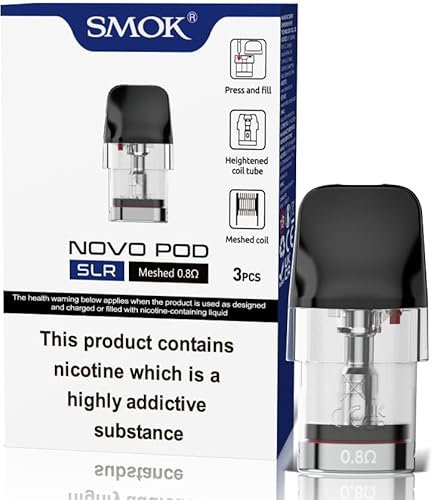 SMOK Novo Replacement PODs, SLR, Mesh, 0.8 Ohm, Anti-Leaking Design, Simple Top-Fill, Magnetic Connections, Works With Novo Devices, SMOK Vaping PODs, Pack of 3, No Nicotine