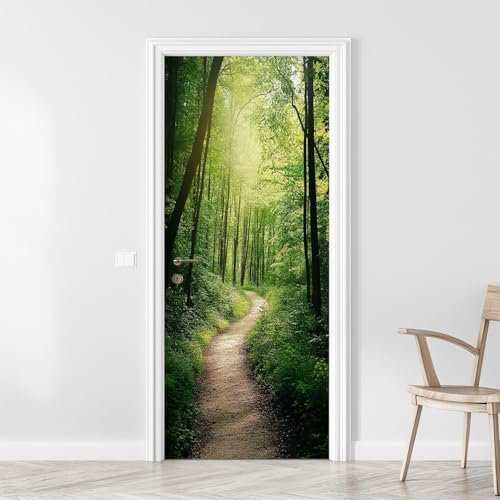 Pegatina de Puerta Bosque Efecto 3D, Bosque Puerta Pared Mural, PVC Impermeables Pegatinas Murales Puertas Interiores Autoadhesivas Extraíble Papel Pintado 77 x 200 cm q3504