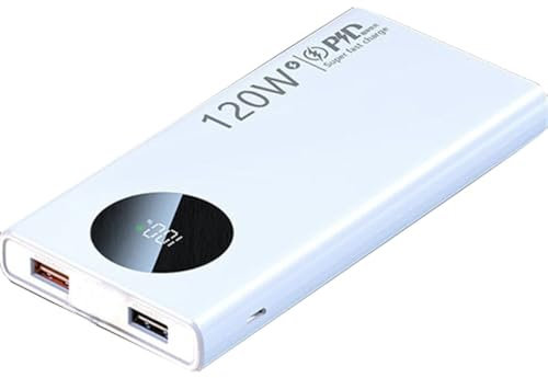 Power Bank Portatile 50000mAh, Ricarica Rapida 120W, Display LED, 2 Porte USB, Bianco