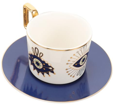 HOLIDYOYO 1set Tazze Da Caffè Ceramica Con Piatto Elegante Mug Decorativa Con Design Occhio Maligno Perfetta Per Tè Pomeridiano e Utilizzo Quotidiano