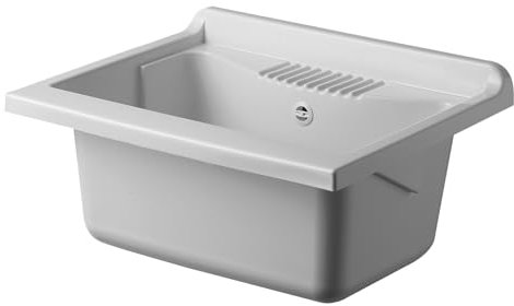 Negrari Vasca ad appoggio in resina PP per Lavatoio, Resistente all'umidità, Resistente agli acidi di uso comune, Kit di scarico incluso, Interno e Esterno, L60 x P50 x H30 cm, Bianco