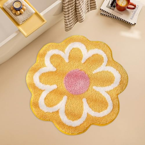 YNNHUDEEP Teppich Wohnzimmer,Badezimmerteppich,Gänseblümchen,Badematte mit Hoher Hygroskopizität Badvorleger Duschvorleger Fußmatte Teppichboden für Bad Küche Wohnzimmer,40x40cm (Gelb)