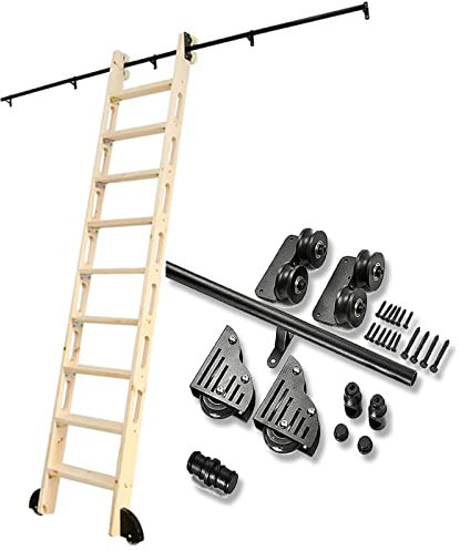 Robust Wooden Barn Sliding Doors with Track Library Ladder Rail Hardware Carbon Steel Guide Black Finish 1m to 6m Length (13ft/400cm Rail) - Perfect for Home Decor