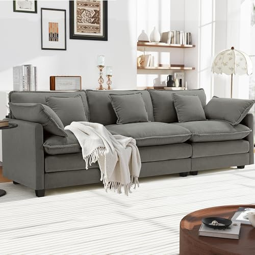 Urhanherry 3-Sitzer Cloud Sofa, Bequeme Doppelsitzkissen, Modernes Sofa mit Armlehnen/Dekokissen, Atmungsaktivem Chenille-Stoff, Couch für Wohnzimmer, Dunkelgrau