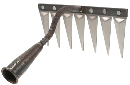 UKCOCO Rastrello da Giardino Manuale in Metallo 7 Denti, Attrezzo per Diserbo e Dissodamento, Piccolo Rastrello Portatile per Orto e Giardinaggio Quotidiano