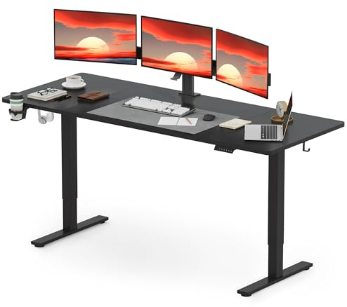 SANODESK höhenverstellbarer Schreibtisch 200 x 80cm, Sitz-Steh-Schreibtisch mit einem Höhenverstellbereich von 73,5-118 cm, ergonomisches und gesundes Design, Schwarz