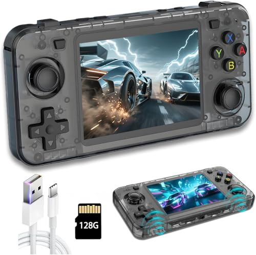 New R36H Retro Handheld Game Console, 3.5 IPS Screen Portable Video Game Console ,Built in 128G Card & 20000 Games,Open Source Linux System (Black,128g)