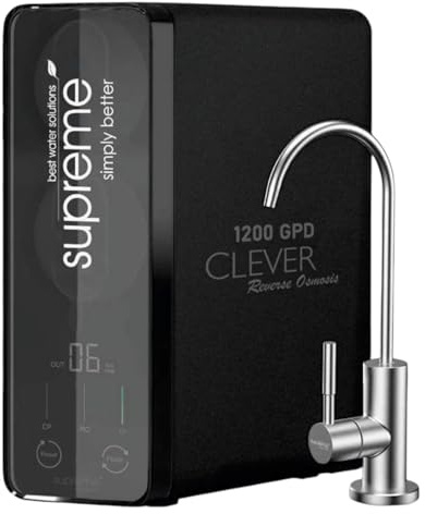 Supreme Clever 1200 GPD Tankloses Umkehrosmose-System, 2,65 L/min, Direktfluss-Wasserfilter mit Touch-Display, Schwarz