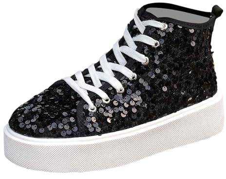 Zapatillas de mujer con lentejuelas para carnaval, deportivas, con cordones, versátiles, disfraz de discoteca de los años 80, suela gruesa con purpurina, zapatillas deportivas modernas, monocolor