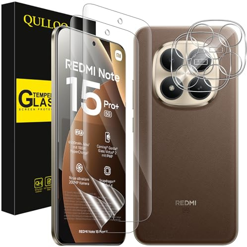 QULLOO Hidrogel Protector de Pantalla para Xiaomi Redmi Note 15 Pro Plus 5G / Note 15 Pro+ 5G, [2+2 Piezas] Flexible TPU Película & Protector de Lente de Cámara, Anti-Rayas Suave Hidrógeno Protector