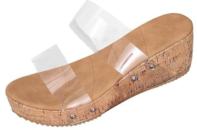 Platåsandaler damer eleganta, damer sandaletter med klack båge stöd sandaletter kilsandaler transparent spänne strandsandaler mjuka halkfria sommarsandaler sommartofflor slides, KLAR, 43 EU