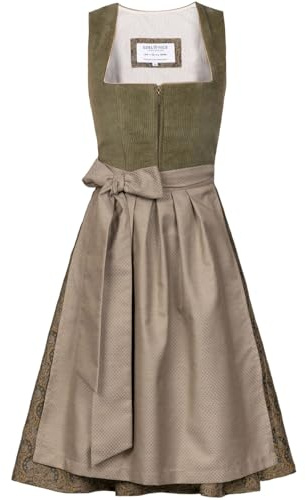 Edelnice Trachtenmode Midi Dirndl Emilia Grün Cord inkl. traditioneller Dirndlschürze