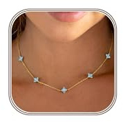 HARJJME Collier Femme avec Pierre de Naissance Plaqué Or 14 Carats Collier Trefle a 4 Feuille Réglable Zircone Cubique Collier ras de Cou Fantaisie Bijoux Cadeaux Ado Fille