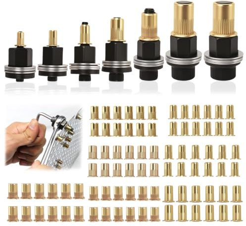 7 PCS Head Rivet Nut Tool with 84 Nuts, M3 M4 M5 M6 M8 M10 M12 Rivnut Kit