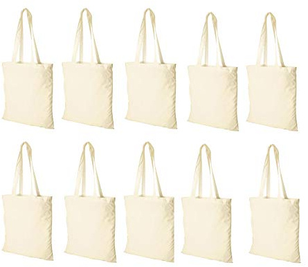 noTrash2003 Fairtrade Baumwolltragetasche 100% Bio Baumwolle Kurze od. Lange Henkel mit Fairtrade Logolabel, versch. Mengensets (10er Lange Henkel)
