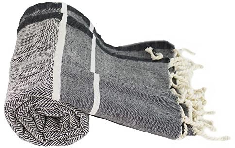 mitienda mit Liebe gemacht Fouta - Toalla de baño turco (200 x 100 cm, algodón, con flecos), color gris y beige