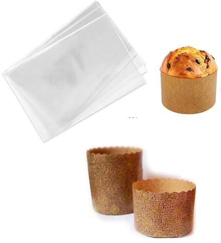 ARCOBALENO PARTY 10 Stampi Monouso per PANETTONE 100gr Alto Con 10 Buste in Polipropilene Carta Forno per Pan Canasta, Dolci lievitati,Panettoni, Panettone Gastronomico, Dolci di Natale, Pan brioche