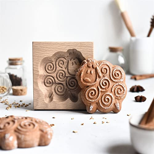 Moule à biscuits en bois sculpté, emporte-pièce de cuisine, tampon à biscuits en pain d'épices, moule à biscuits pour décoration d'été, printemps, cadeaux de Noël (mouton)