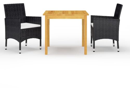 KTHLBRH Juego de muebles de jardín, muebles de balcón, 3 piezas, color negro