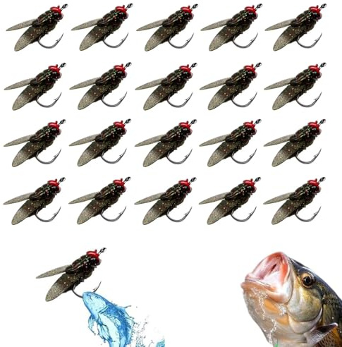 Zhouocea 20 PCS Bionic Fly Fishing Bait Professional Gear Fly Lures Bionic Flies Lure Hook Soft Bait Add Fish Attractant Fishing Gear ﻿