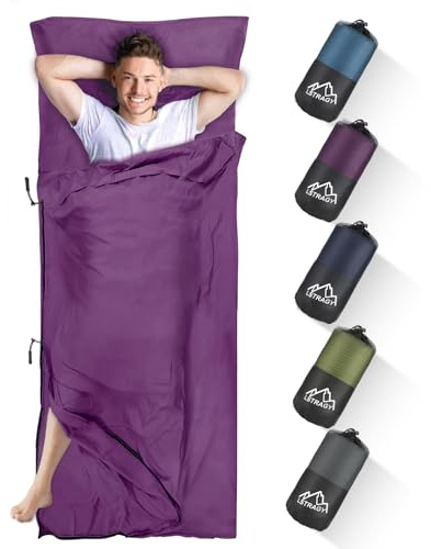 LSTRAGY Forro de saco de dormir con ranura para almohada, forros de saco de dormir ligeros y portátiles con cremalleras de dos vías, sábana de viaje de 220x95cm para senderismo, albergues, cabañas