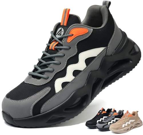 AFJYG Scarpe Antinfortunistiche Uomo Lavoro Donna Leggere Comode Traspiranti Sicurezza con Puntale in Acciaio Grigio EU 41
