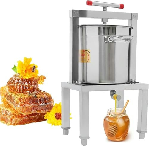 HOTAPEPU - Extractor Manual de Cera de Abejas con prensatelas de Miel de Frutas, máquina de Apicultura y Sidra, Vino, UVA, Manzana para Hacer jugos de Vino con Barril y colador de Acero Inoxidable