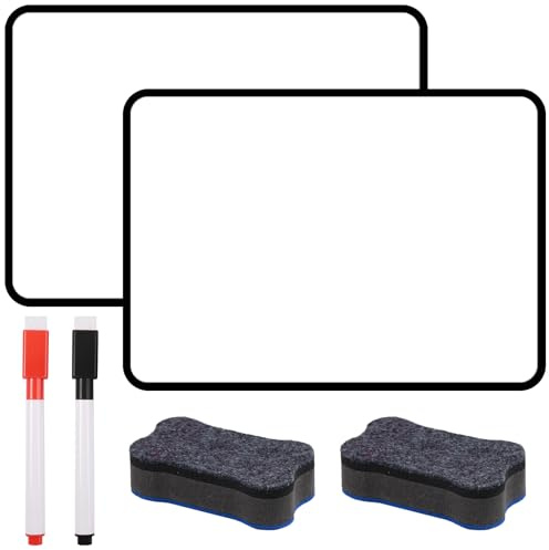 2 Stück Mini Whiteboard 30x21cm, Magnettafel Klein Doppelseitig Whiteboard A4 Abwischbar Mit 2 Markern Und 2 Board Radierer, Schwarzem Rahmen Kleines Whiteboard Tragbar für Zuhause, Schule, Büro | Doppelseitig